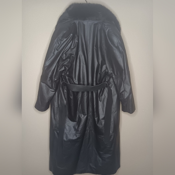 Vintage CAROLE LITTLE Women's L Trench Coat Belted Black Fur Collar‎ Penny - Picture 5 of 6